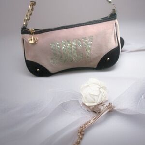 Juicy By Juicy Couture Pink Velvet Velour  Rhinestone Shoulder Bag Y2K 90s